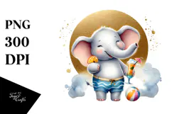 Elephant in Beachwear Drinking Cocktail PNG Product Image 1