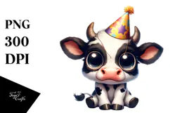 Exaggerated Cow with Party Hat PNG Product Image 1