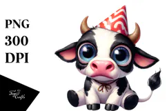 Holstein Cow in Party Hat, High-Res PNG Product Image 1