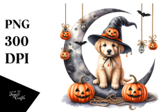 Autumn Puppy with Jack-o&#039;-Lanterns PNG Product Image 1