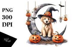 Autumn Puppy with Jack-o'-Lanterns PNG Product Image 1