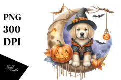 Autumn Puppy with Jack-o'-Lanterns Clipart Product Image 1