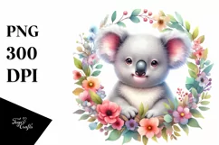 Vibrant Baby Koala Floral Frame | Sublimation Clipart Product Image 3
