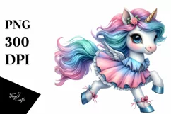 Cute Unicorn Running with Floral Wreath, PNG Product Image 1