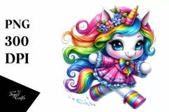 Cute Unicorn Running with Floral Wreath, PNG Product Image 3