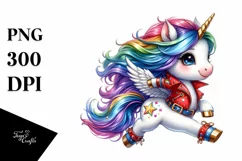 Cute Unicorn Running with Floral Wreath, PNG Product Image 1