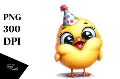 Funny Chick Party Hat Watercolor Clipart Product Image 1