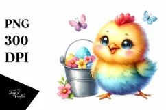 Colorful Smiling Baby Chicken with Bucket Clipart Product Image 1