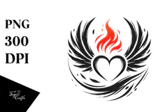 Heart with Wings and Fire Paintbrush Style PNG Product Image 1