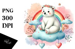 Cute Boho Polar Bear on Cloud, Pastel PNG Product Image 1
