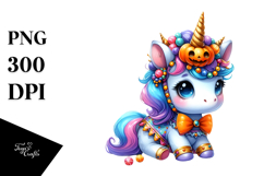 Baby Unicorn Halloween Watercolor Clipart Product Image 1