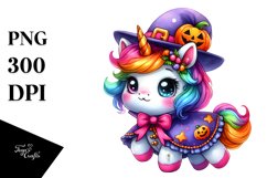 Baby Unicorn Halloween Watercolor Clipart Product Image 1