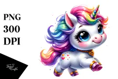 Cute Baby Unicorn Running PNG Product Image 1