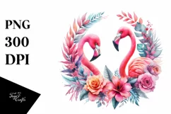 Vibrant Flamingo Floral Frame | Sublimation Clipart Product Image 3