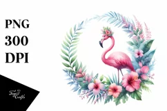 Vibrant Flamingo Floral Frame | Sublimation Clipart Product Image 3