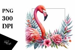 Vibrant Flamingo Floral Frame | Sublimation Clipart Product Image 3