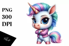 Watercolor Pastel Cute Baby Unicorn Posing as Johny Bravo Product Image 3