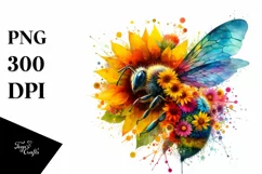 Colorful Bee with Sunflower Body, PNG Product Image 1