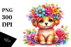 Vibrant Puppy Sitting on Flower PNG Product Image 1