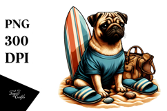 Beach Pug Surfing | Clipart Product Image 1