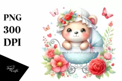 Colorful Small Baby Bear Cradle Flowers Watercolor Clipart Product Image 3