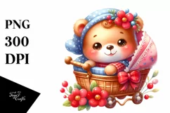 Colorful Small Baby Bear Cradle Flowers Watercolor Clipart Product Image 1