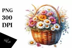 Vibrant Colorful Watercolor Basket Daisy Product Image 1