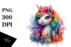 Colorful Baby Unicorn Urban Scene PNG Product Image 1
