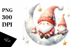Winter Christmass Gnomes on Moon PNG Product Image 1