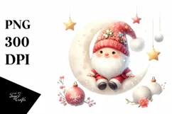 Winter Christmass Gnomes on Moon PNG Product Image 3