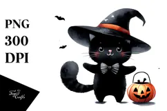 Funny Halloween Black Cat Clipart, PNG Product Image 1