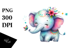 Colorful Cute Elephant Watercolor | Sublimation | Clipart Product Image 1