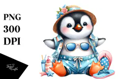 Sleeping Baby Penguin in Beachwear PNG Product Image 1