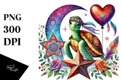 Boho Turtle Sitting on a Star PNG Product Image 1