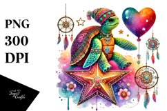 Boho Turtle Sitting on a Star PNG Product Image 1