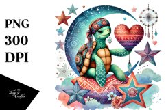 Boho Turtle Sitting on a Star PNG Product Image 1