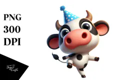 Whimsical Cow with Party Hat PNG Product Image 1
