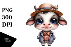 Funny Baby Cow Dressed Up | Watercolor Illustration Product Image 3