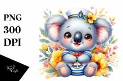 Colorful Small Baby Koala Sailor Flowers Watercolor Clipart Product Image 3