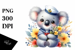 Colorful Small Baby Koala Sailor Flowers Watercolor Clipart Product Image 3