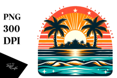 Retro Tropical Island Sunset PNG Product Image 1