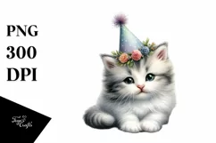 Watercolor Baby Cat with Party Hat PNG Product Image 3