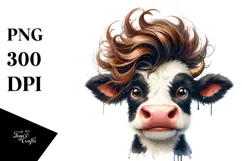 Funny Cow with Cool Haircut PNG Product Image 1