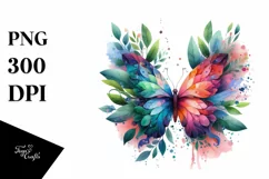 Abstract Vibrant Butterfly with Plant Leaves PNG Product Image 1