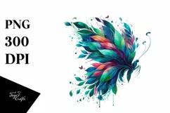 Abstract Vibrant Butterfly with Plant Leaves PNG Product Image 1