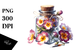 Bottle with Primrose Watercolor Clipart Product Image 1