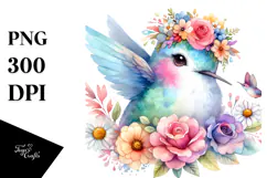 Cartoon Hummingbird Flower Crown | Clipart Product Image 1