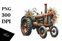 Watercolor Vintage Rusted Tractor Clipart Product Image 3