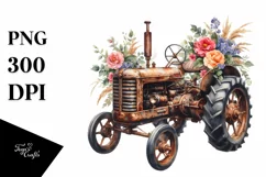 Watercolor Vintage Rusted Tractor Clipart Product Image 1