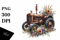 Watercolor Vintage Rusted Tractor Clipart Product Image 3